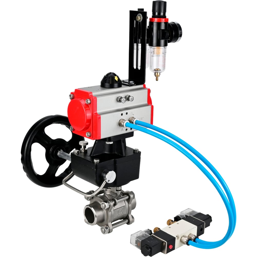 Изображение товара Кран шаровой DN.ru 316-316-PTFE-FP-W-ISO-H WDVF Ду40 пневмопривод ручной