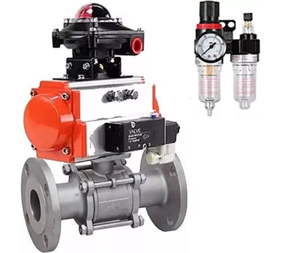 Изображение товара Кран шаровой DN.ru КШФПТ 316.180 Ду15 Ру40 пневмопривод SA-052, пневмораспределитель 220VAC, БКВ LSB-510 (EX), БПВ D160-72255
