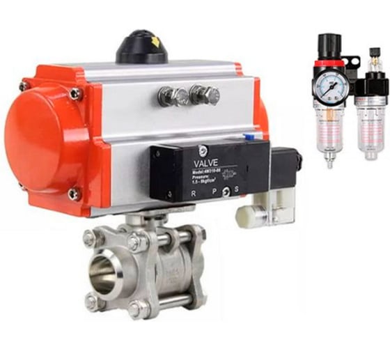 Изображение товара Кран шаровой DN.ru КШПП 316.200-ISO Ду100 Ру25, пневмопривод PA-SA-140, пневмораспределитель 24VDC, БПВ D160-75014