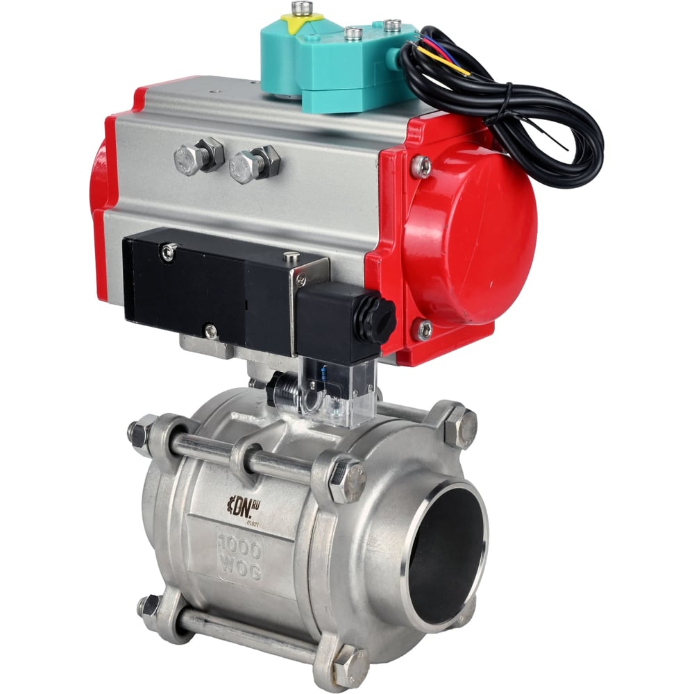 Изображение товара Кран шаровой DN40 с пневмоприводом и разборным корпусом модель 316-316-PTFE