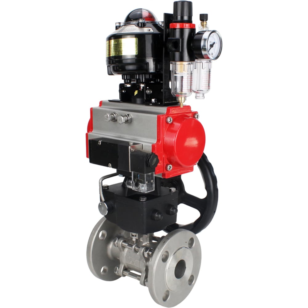 Изображение товара Кран шаровой DN.ru КШФПТ 304.180 Ду50 Ру40 с пневмоприводом и разборным корпусом