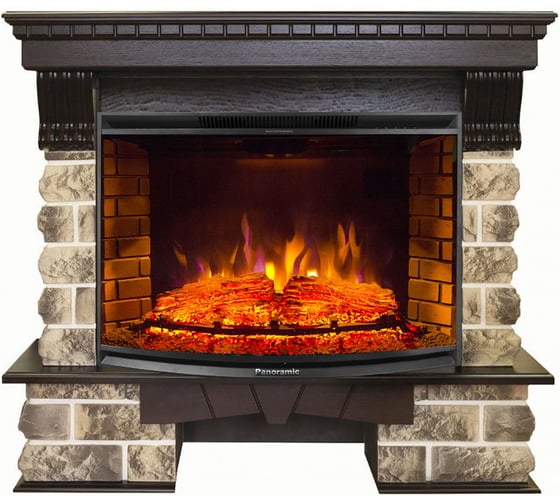 Изображение товара Каминокомплект InterFlame Экстер КАВКАЗ ПАНОРАМИК 33 LED FX PAN33 темный дуб