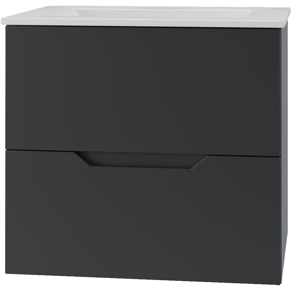 Изображение товара Подвесная тумба для ванной с раковиной Li-60Tub+Ra черная, современный дизайн, 2 ящика