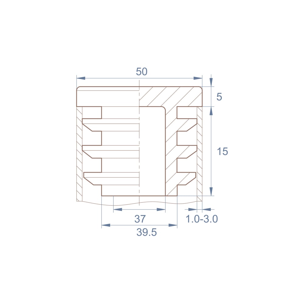 Изображение товара Заглушка пластиковая Миниворкс квадратная 50х50 коричневая 15 шт.