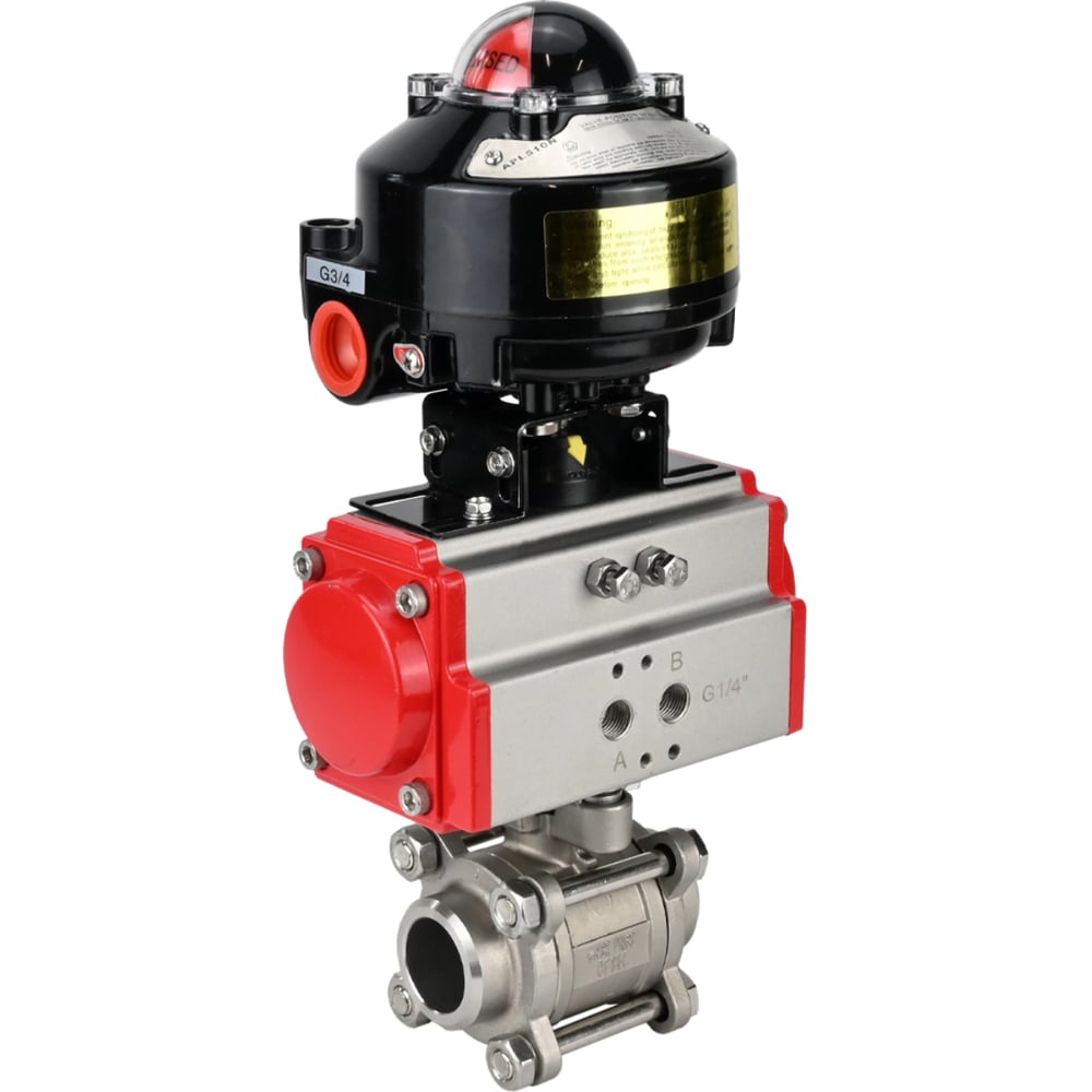 Изображение товара Кран шаровой Ду40 Ру40 с пневмоприводом и нержавеющей сталью