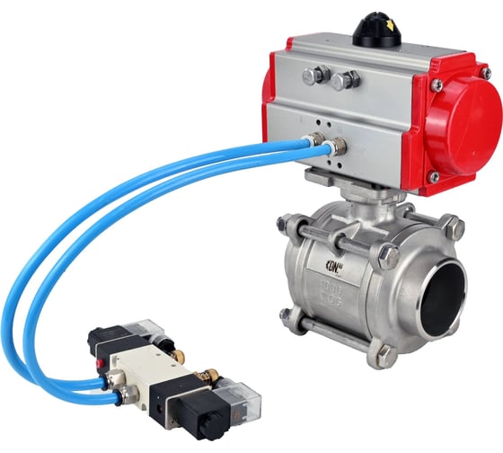 Изображение товара Кран шаровой 316-316-PTFE-FP-W-ISO-H WDVF Ду40 Ру40, пневмопривод DA-065, пневмораспределитель 220VAC DN.ru D160-73172