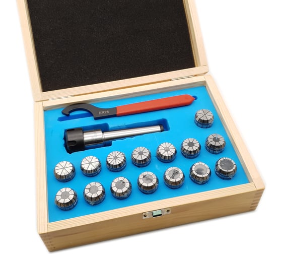 Изображение товара Патрон цанговый Морзе №3 с набором цанг ER25 15 шт, 1.5-16 мм ТЕХНОРЕАЛ МА320053515