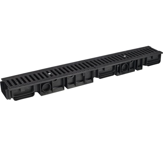 Изображение товара Лоток водоотводный пластиковый AQUADRENAG ЛВП Classic AQD DN100 H80 с решеткой чугунной и крепежом, Q1080-CH