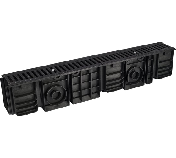 Изображение товара Лоток водоотводный пластиковый AQUADRENAG ЛВП Classic AQD DN100 H185 с решеткой чугунной и крепежом, Q10185-CH