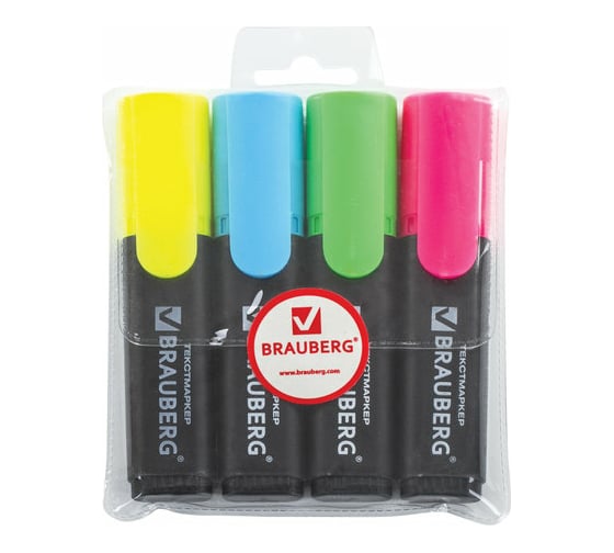 Изображение товара Набор текстовыделителей BRAUBERG Contract 4 шт, ассорти, линия 1-5 мм 150394