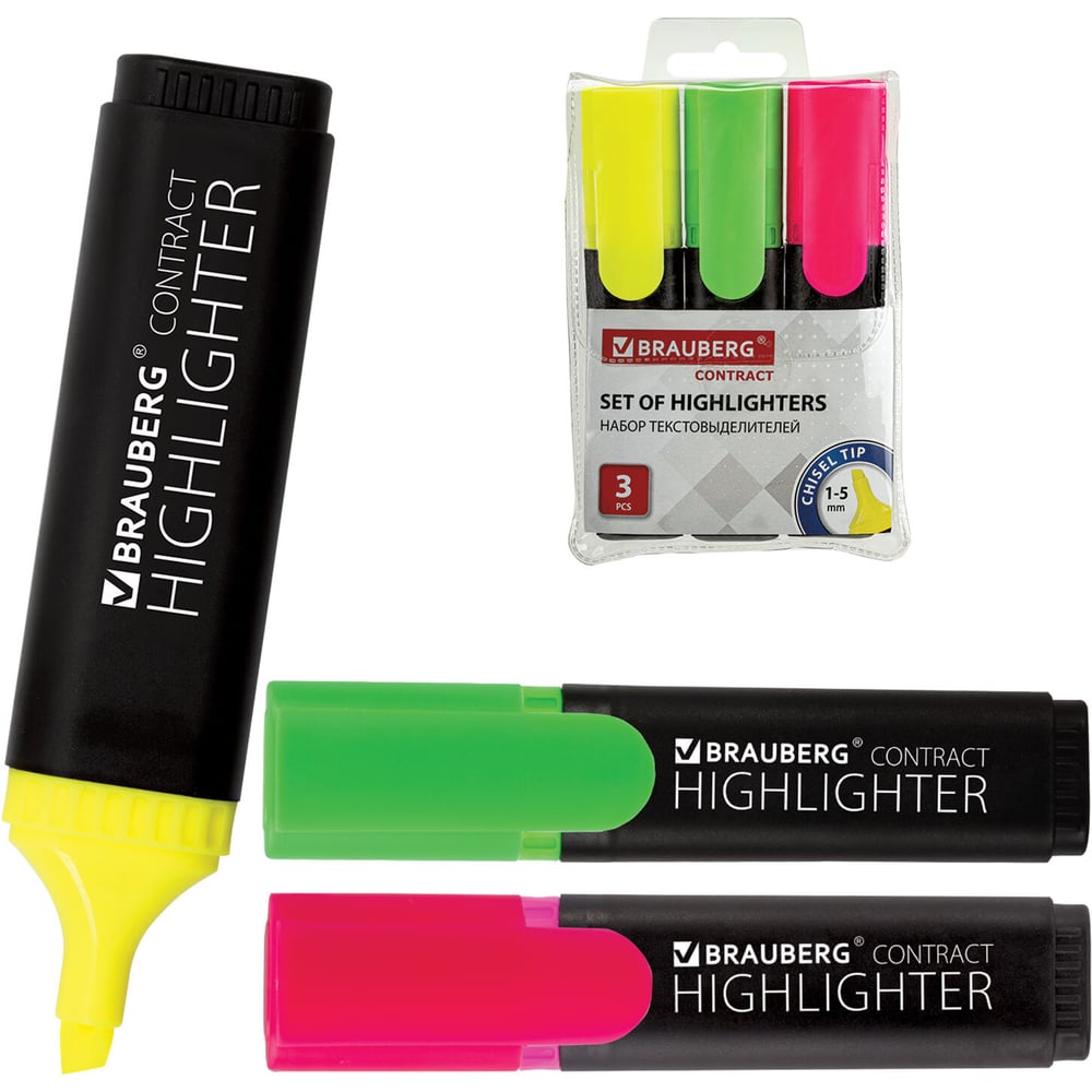 Изображение товара Набор текстовыделителей BRAUBERG Contract 3 шт ассорти 1-5 мм