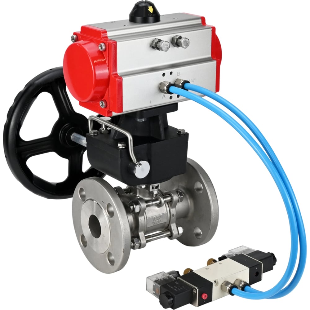 Изображение товара Кран шаровой DN.ru КШФПТ 304.180 Ду50 Ру40 пневмопривод с фланцем