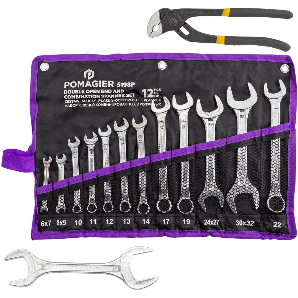 Изображение товара Набор ключей комбинированных и рожковых POMAGIER 12 + 2 предмета POM-5198P+2