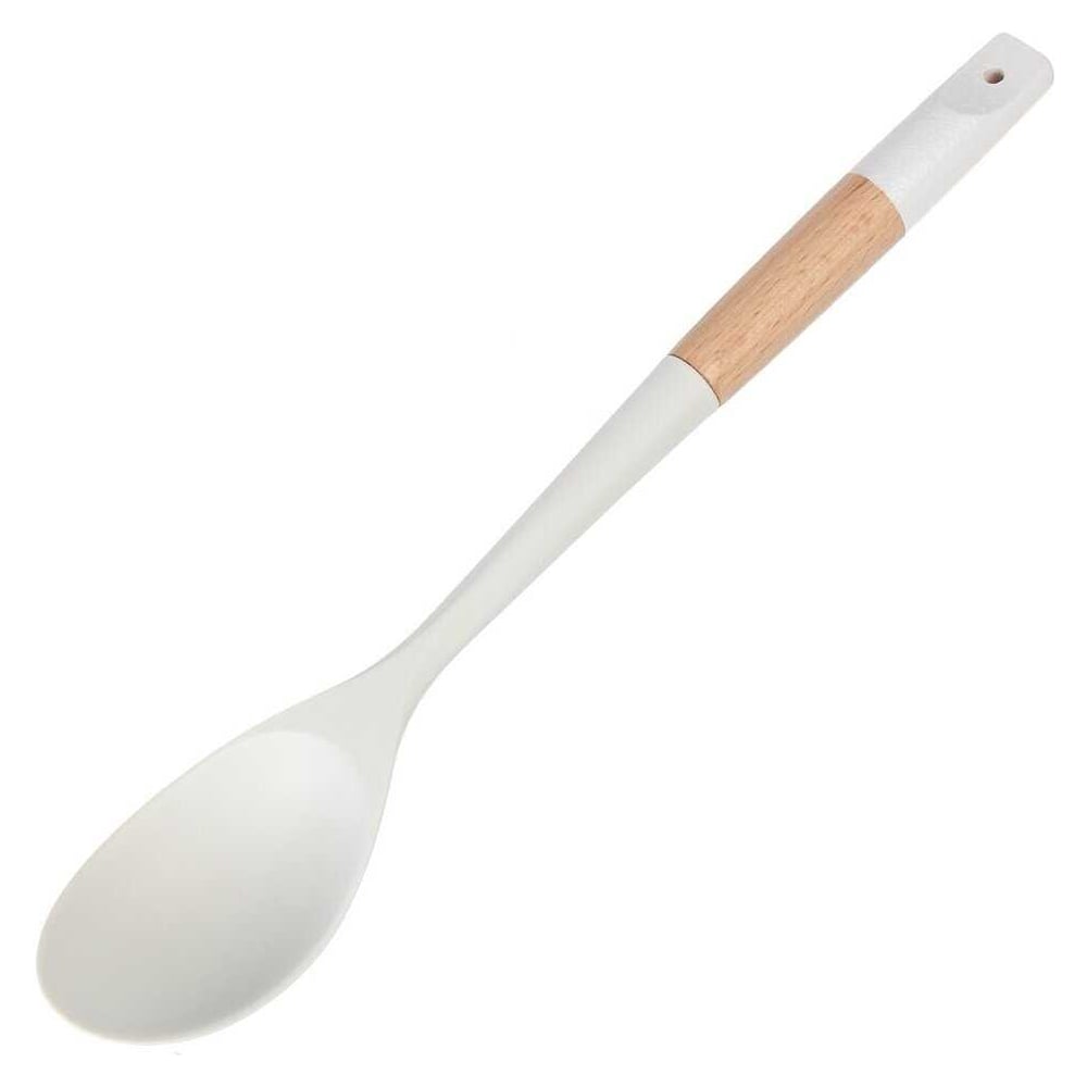 Изображение товара Поварская ложка Daniks из бамбука и силикона белая 650 мм навеска