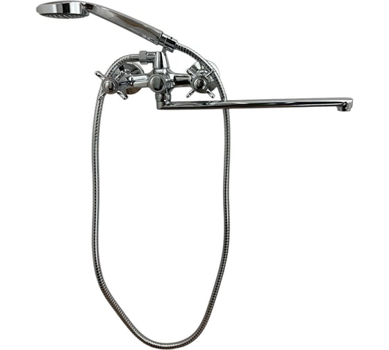 Изображение товара Смеситель для ванны ALOUTE хром, двухручковый кран-букса 90 градусов, излив 35 см A6383