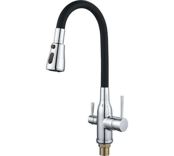 Изображение товара Смеситель для кухни хром с черным силиконовым изливом, однорычажный, с дополнительным выводом под фильтр питьевой воды,Режим душ/ струя ALOUTE A61513-2