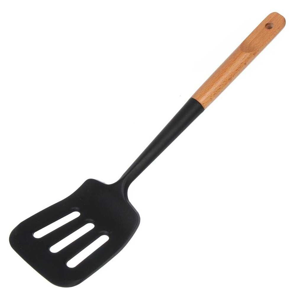 Изображение товара Лопатка для кухни Daniks бамбук, силикон, навеска, Black, WFCFA-0038-5, с прорезью 481068