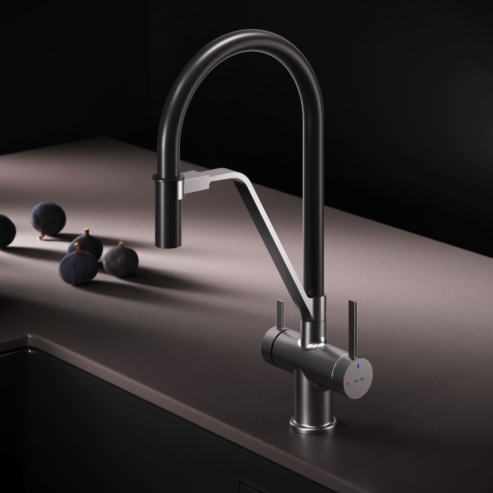 Изображение товара Смеситель для кухни AM.PM Func с гибким изливом и каналом для питьевой воды черный сатин