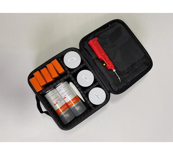 Изображение товара Набор мебельных восков Colorest (твёрдый, мягкий) со шпатлёвкой и инструментами (плавитель, шпатель, губка матирующая) (сумка) 854200