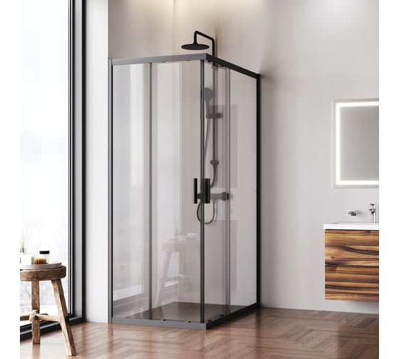 Изображение товара Душевое ограждение AM.PM Gem прямоугольное, раздвижные двери, 120x80, черный матовый, стекло прозрачное W90G-403-120280-BT