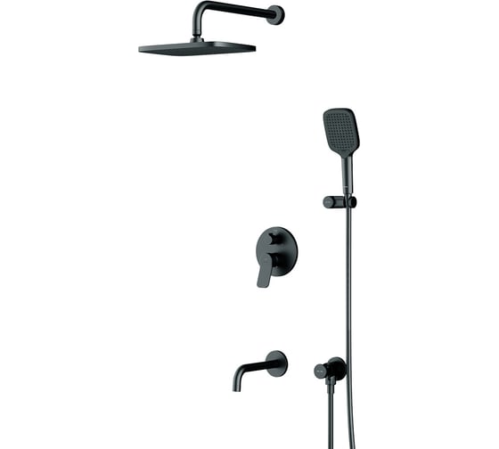 Изображение товара Набор AM.PM X-Joy встроенный смеситель, излив, прямоугольный верхний душ 300х210 мм, ручной душ, черный FB85A3RH42