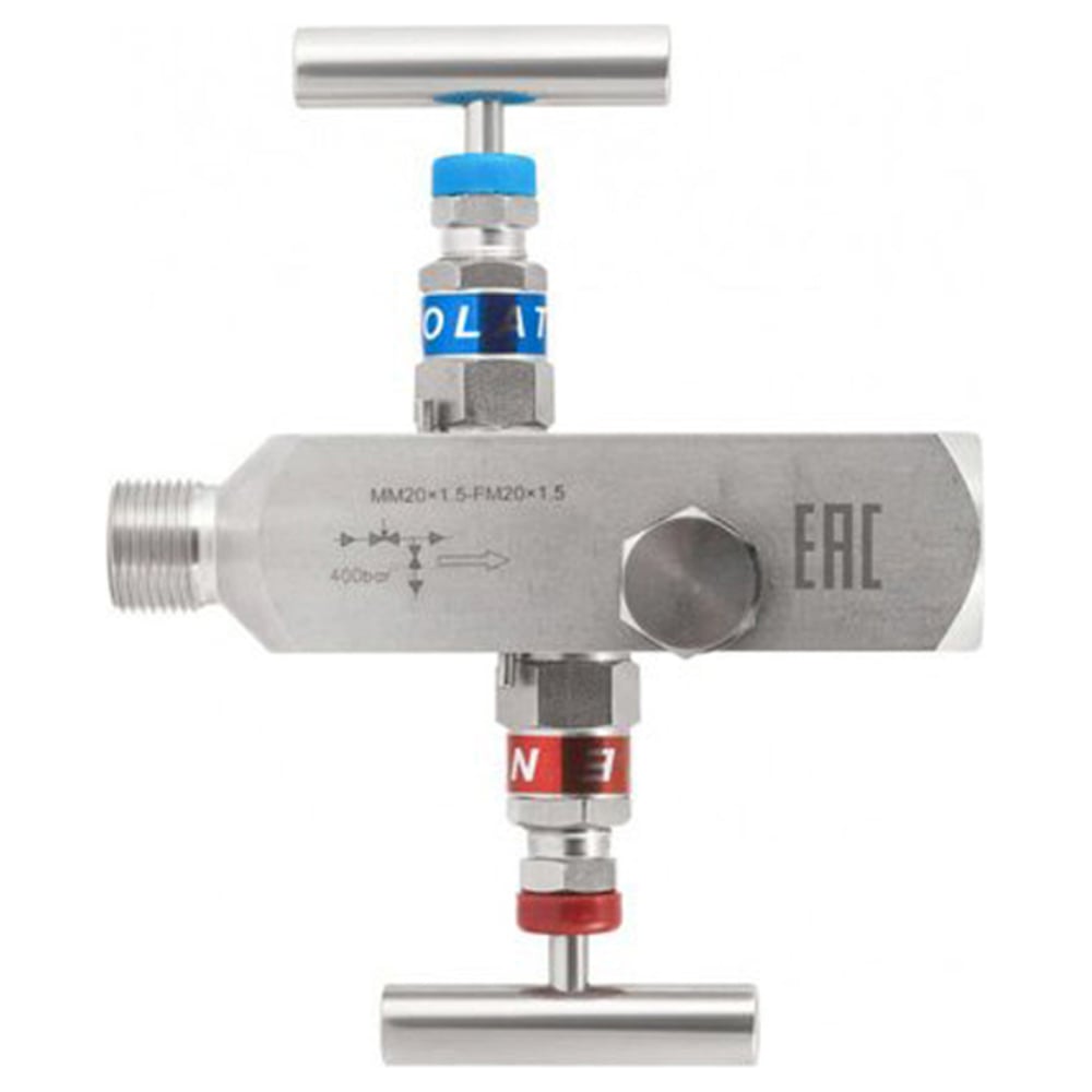 Изображение товара Клапан игольчатый двухвентильный Росма SS-2R Ду15 Ру400 из нержавеющей стали