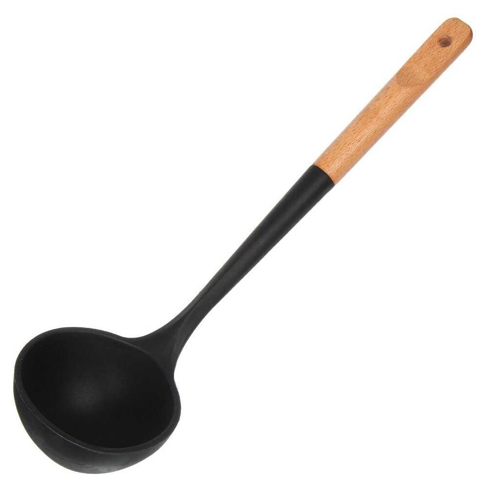 Изображение товара Половник для кухни Daniks бамбук, силикон, навеска, чер, Black, WFCFA-0038-3 481066