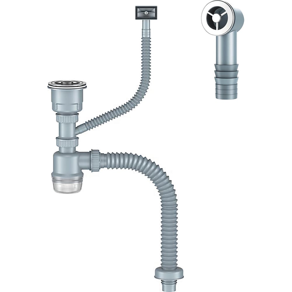 Изображение товара Сифон кухонный ORIO с переливом и корзиной для мусора 3 1/2 дюйма