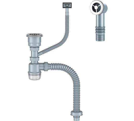 Изображение товара Сифон для кухни ORIO с выпуском 3 1/ 2, с универсальным переливом, корзиной для мусора и гибкой трубой Д-11052У