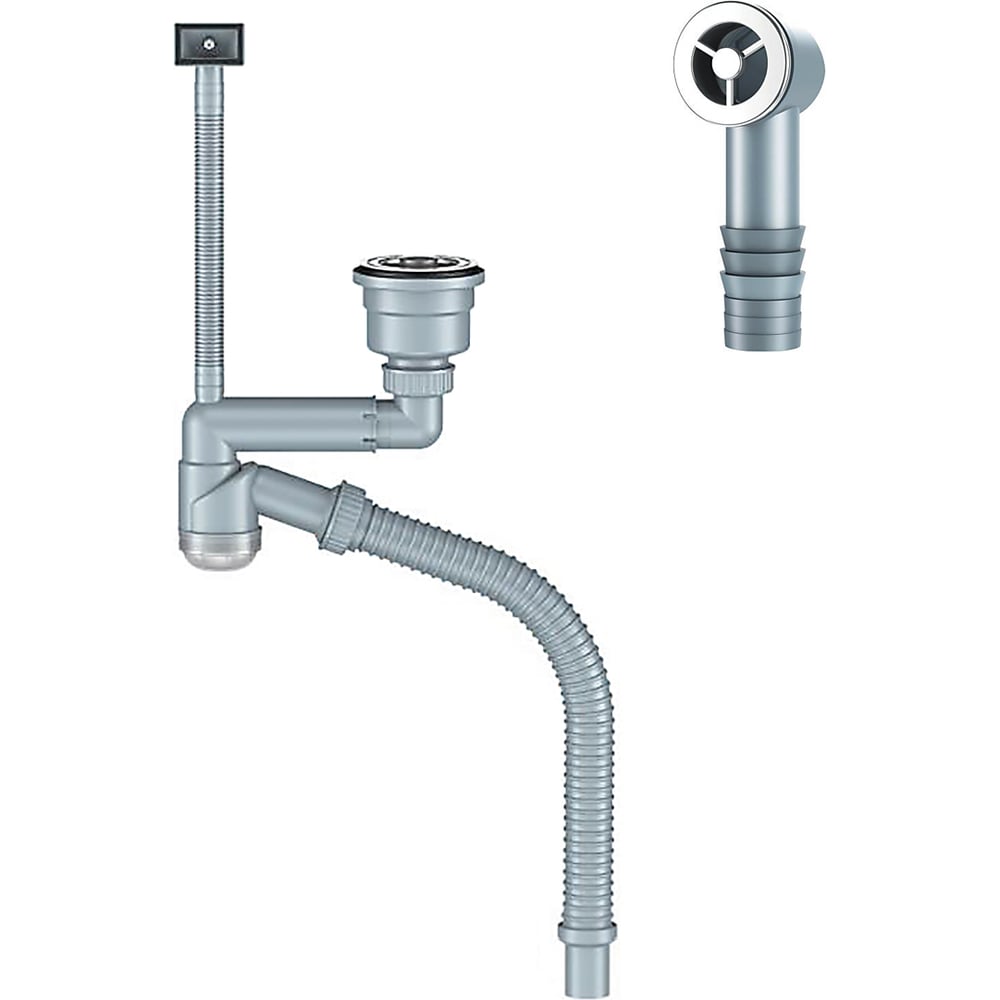 Изображение товара Сифон для кухни ORIO с выпуском 3 1/2 дюйма телескопический, серый