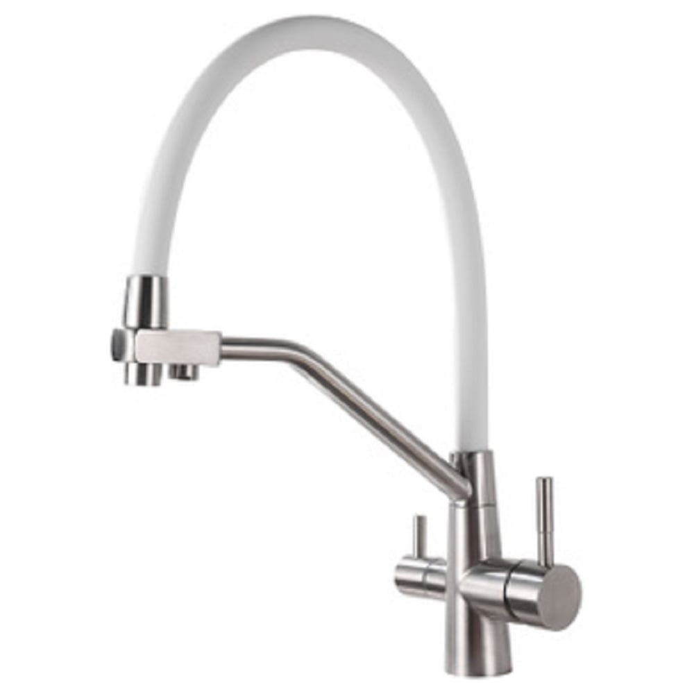 Изображение товара Смеситель для кухни OUTE матовый хром с белым изливом однорычажный