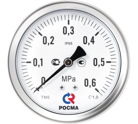 Изображение товара Манометр Росма ТМ-521ТЭ эксцентрическое присоединение (0-2.5МПа) G1/2 1.0, ДК100мм, виброустойчивый, коррозионностойкий, сухой D240-00688