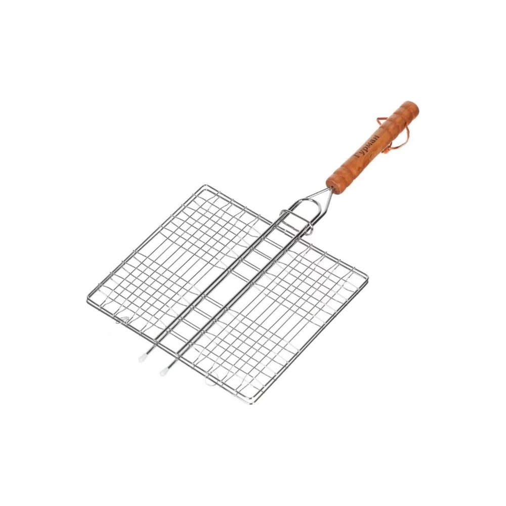 Изображение товара Решетка для барбекю Гурман 440х210х200 мм из жаропрочной стали с деревянной ручкой