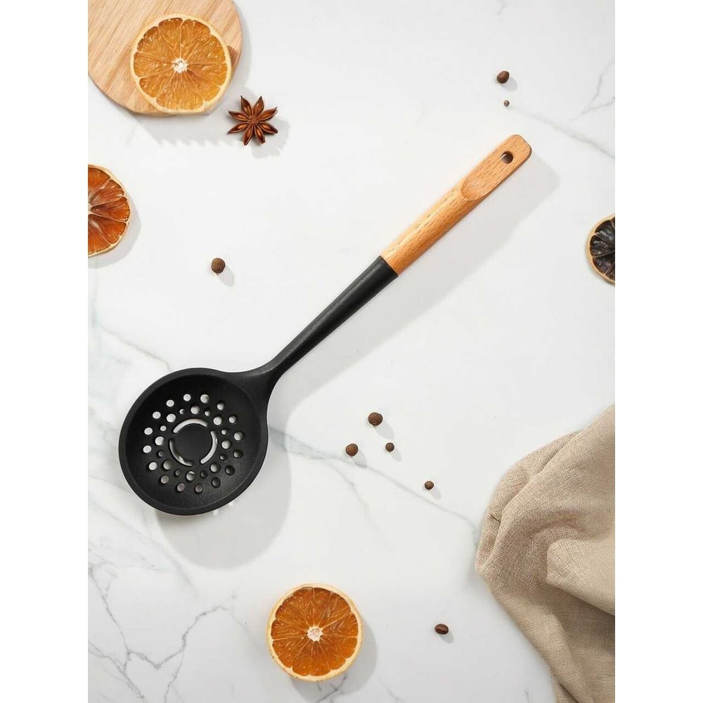 Изображение товара Шумовка бамбук Daniks силикон Black WFCFA-0038-7 350мм для кухни