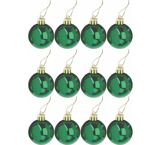 Изображение товара Набор елочных шаров Золотая сказка 12 шт., пластик, 4 см, зеленый глянец, подвес 591126
