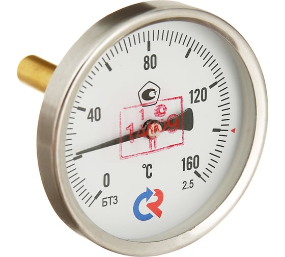 Изображение товара Термометр РОСМА БТ-31.211 осевой (0-160C) 2.5, L=64мм, с латунной гильзой, биметаллический D070-00929