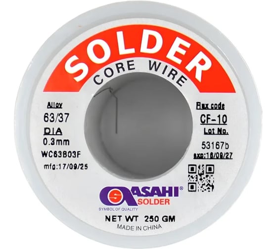 Изображение товара Припой ASAHI 0.3мм 0.25кг Sn63/Pb37 (CF10 флюс RA) 00-00016361