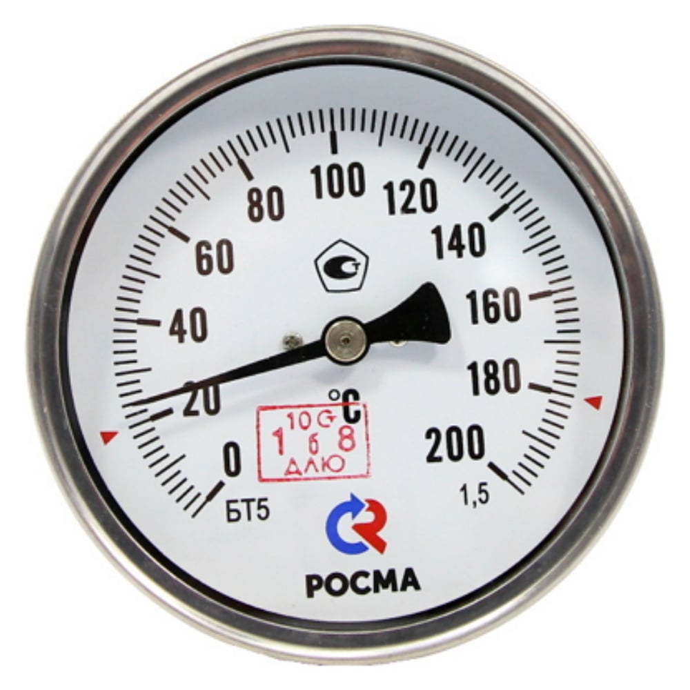 Изображение товара Термометр РОСМА БТ-51.211 осевой 0-200°C латунная гильза 200 мм