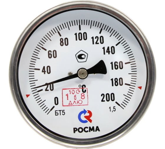 Изображение товара Термометр РОСМА БТ-51.211 осевой (0-200C) 1.5, L=200мм, с латунной гильзой, биметаллический D070-00593