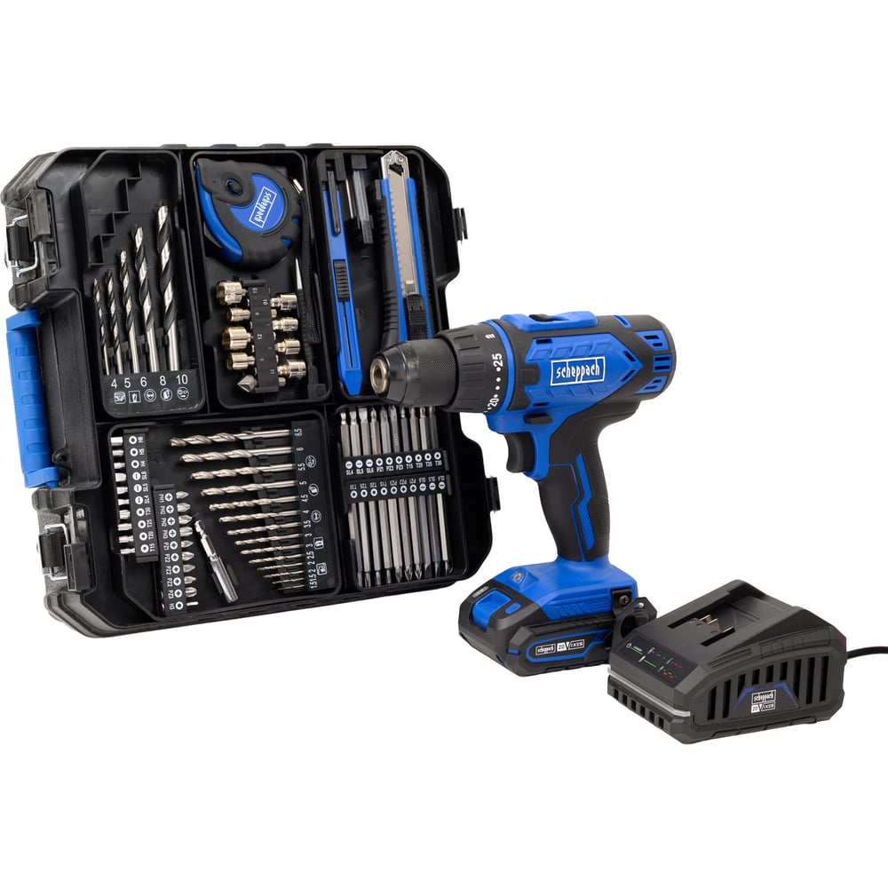 Изображение товара Набор Аккумуляторный шуруповерт + АКБ 2 Ач и ЗУ + оснастка 74 шт. Scheppach C-DTB74/1-X