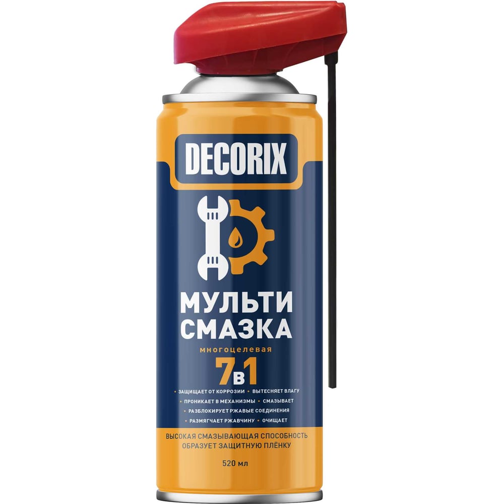 Изображение товара Мульти-смазка Decorix 7 в 1 со smart-распылителем 520 мл многоцелевая аэрозоль
