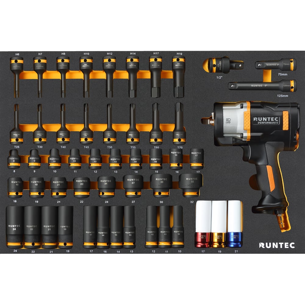 Изображение товара Профессиональный пневмогайковерт RUNTEC RT-ISPE53F 1300 Нм с набором головок