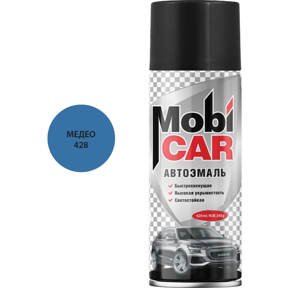 Изображение товара Аэрозольная автоэмаль Mobicar 520 мл медио 428 для кузовных работ профессиональная акриловая спрей