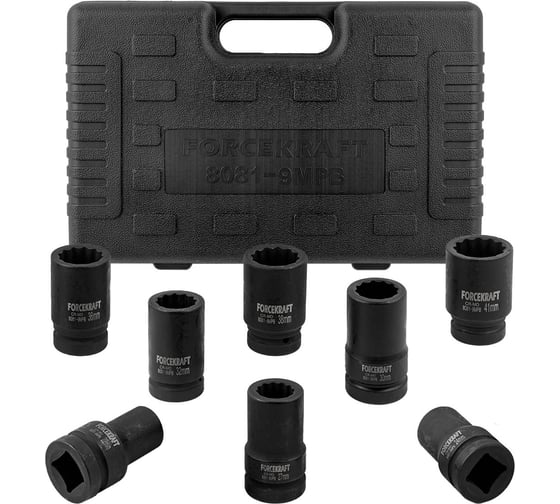 Изображение товара Головки ударные глубокие Forcekraft набор 8 предметов, 1 (12 граней) FK-8081-9MPB(57475)