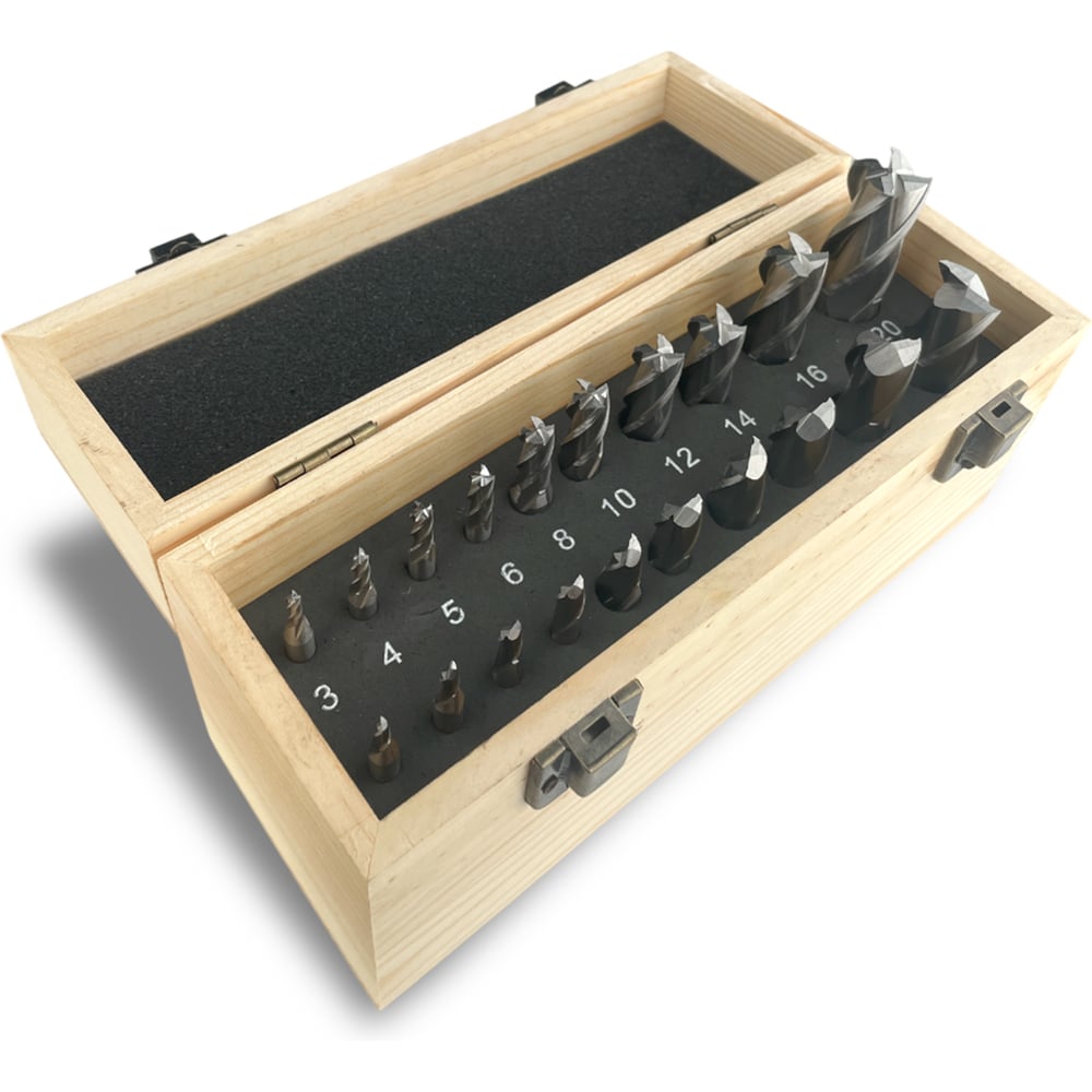 Изображение товара Набор концевых фрез MetalMaster HSS 20 шт спиральные цилиндрические для дерева металла пластика