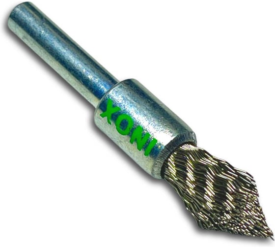 Изображение товара Щетка концевая гофрированная Lessmann 12 нержавеющая сталь 0.30мм, заостренная, хвостовик 6мм 451362