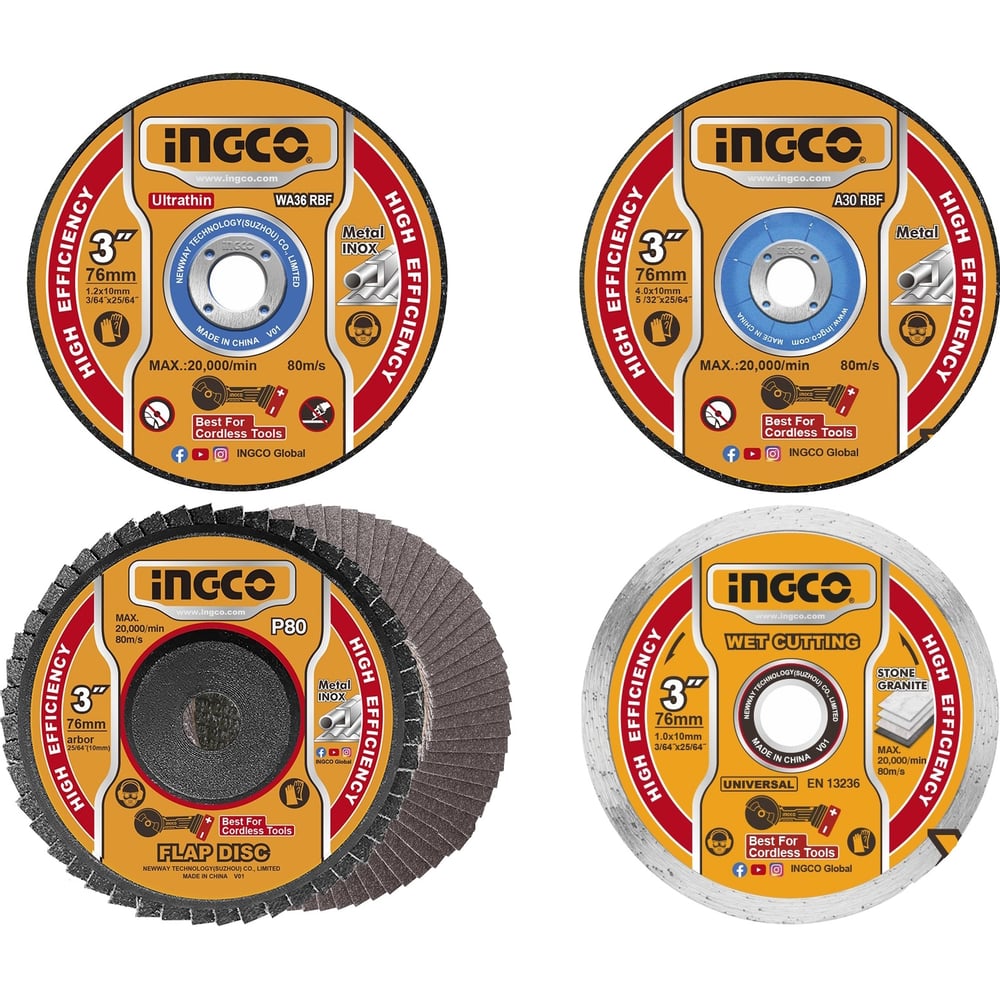 Изображение товара Набор дисков INGCO 76х10мм 30шт для резки металла и камня