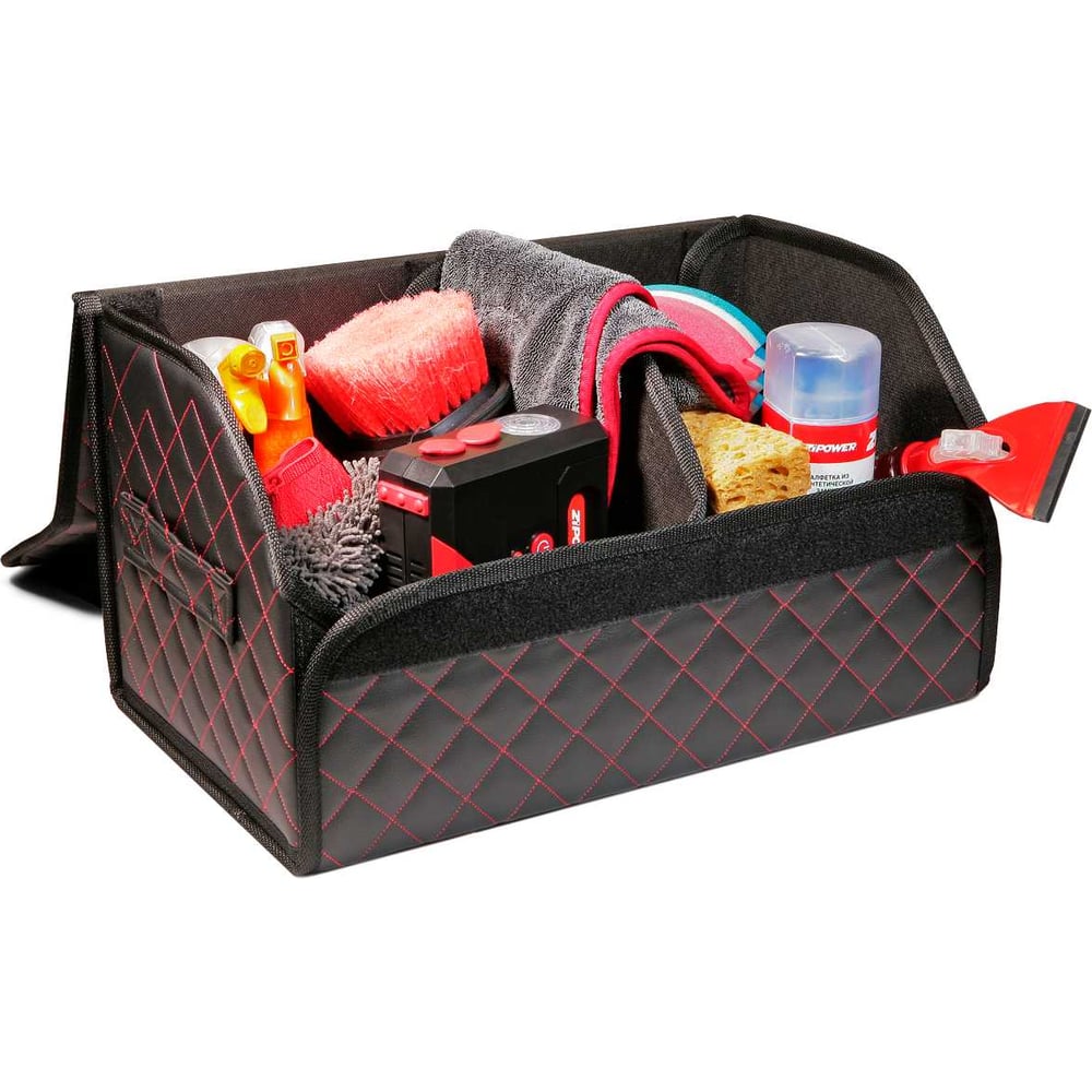 Изображение товара Органайзер-саквояж из стеганой экокожи Zipower 50x30х30 см черная/красная PM6239