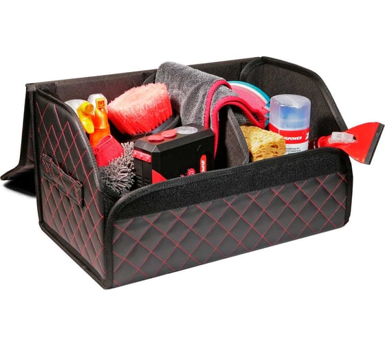 Изображение товара Органайзер-саквояж из стеганой экокожи Zipower 50x30х30 см, черная/красная PM6239