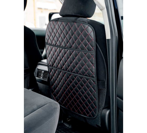 Изображение товара Защита спинки сиденья из стеганой экокожи с карманами ZIPOWER 60x45 см, черная/красная PM6236